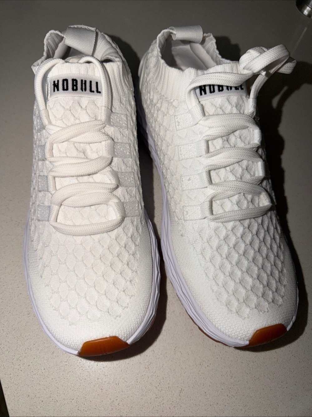 NOBULL White Knit Athletic Shoes with Brown Toe Caps - Picture 3 of 7